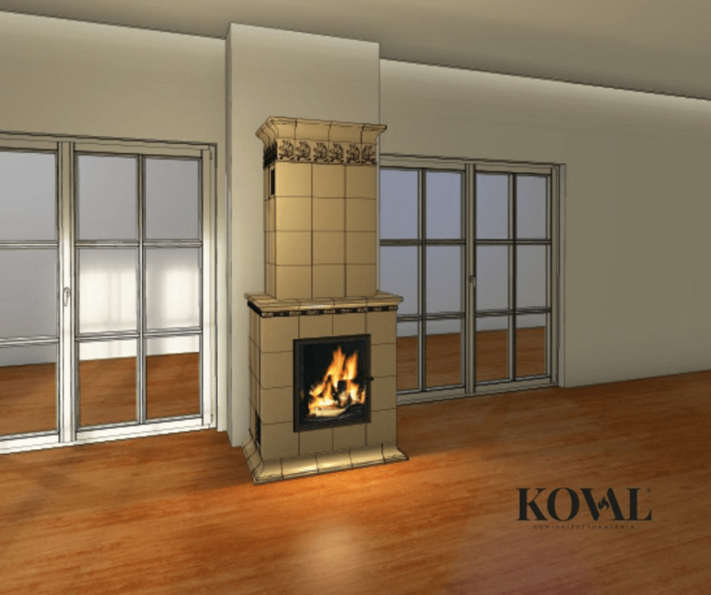 Nowoczesny kominek z miejscem na drewno w minimalistycznym wnętrzu
