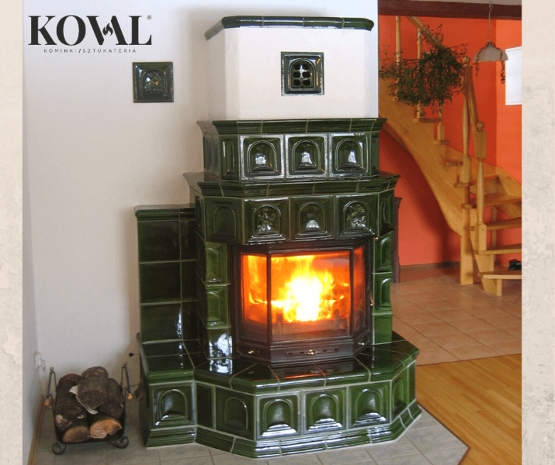 realizacja-piec-kaflowy-zielone-kafle-z-lawka-wnetrze-domu